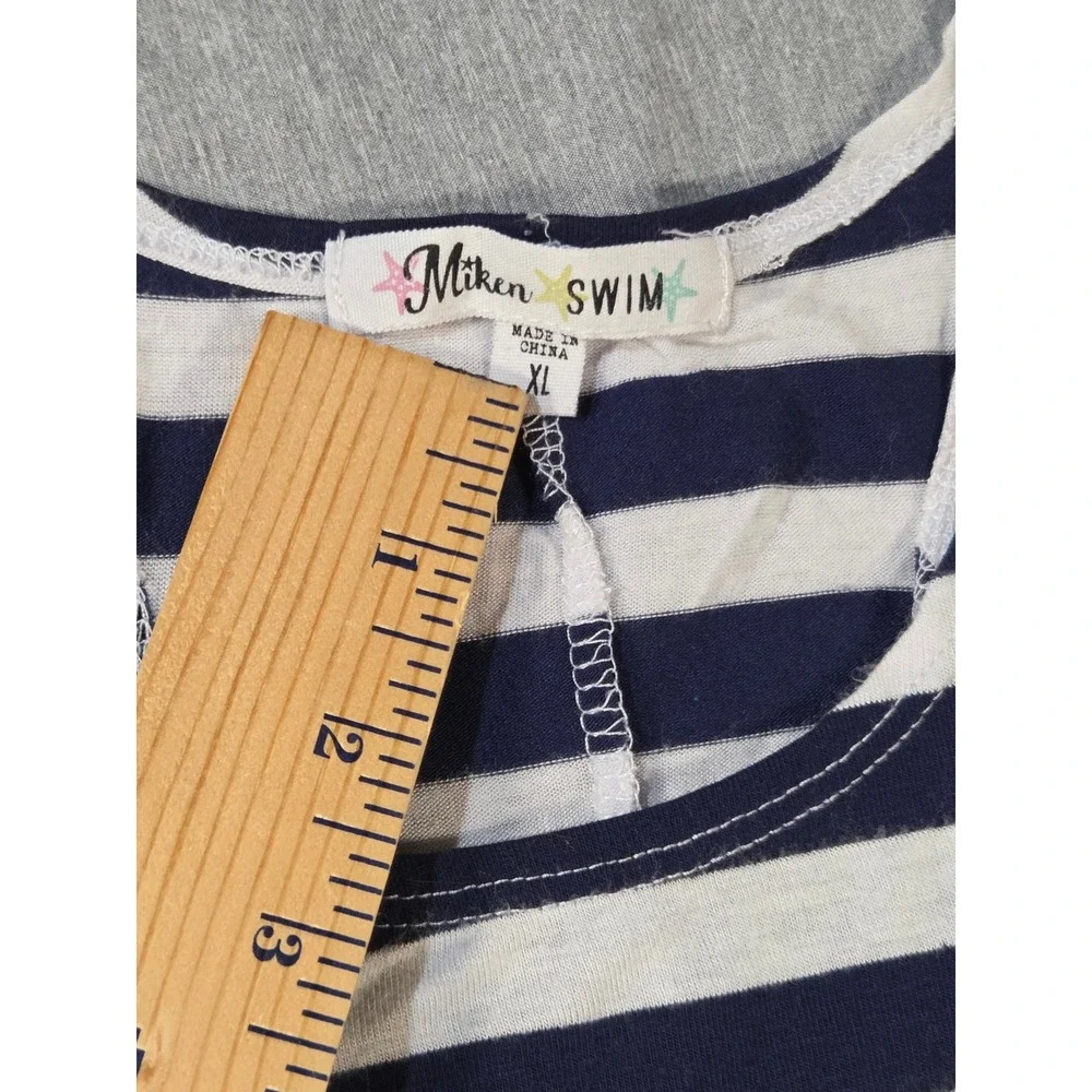 Miken Swim Dress Navy Blue White Striped Pink Flamingo Cover Up XL IW909JI135‎